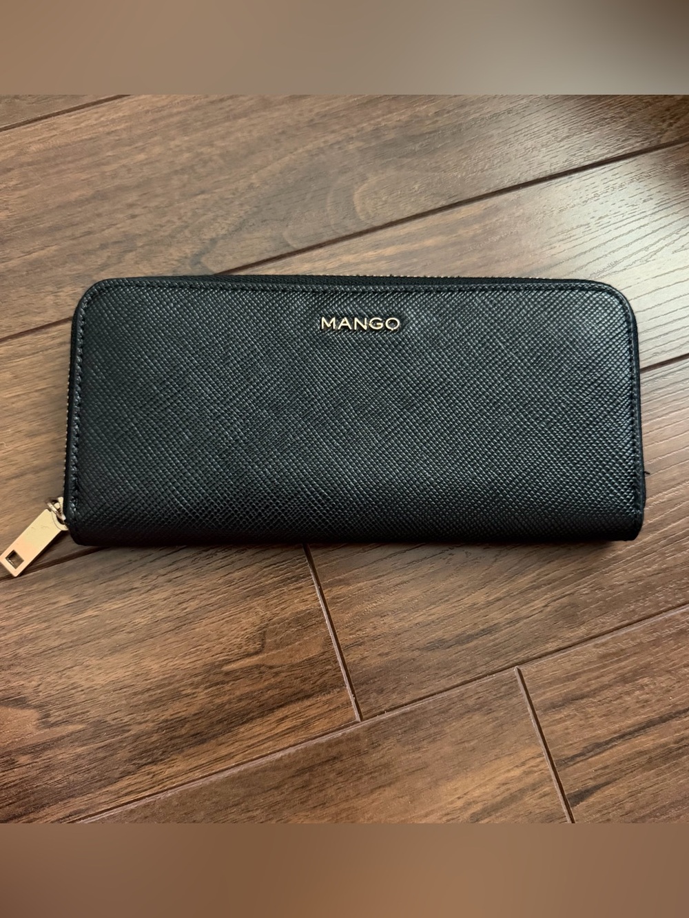 Mango Black Zip Wallet with Gold Hardware